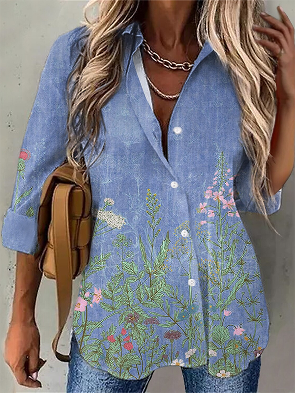 Floral Casual Shirt Collar Blouse QH115