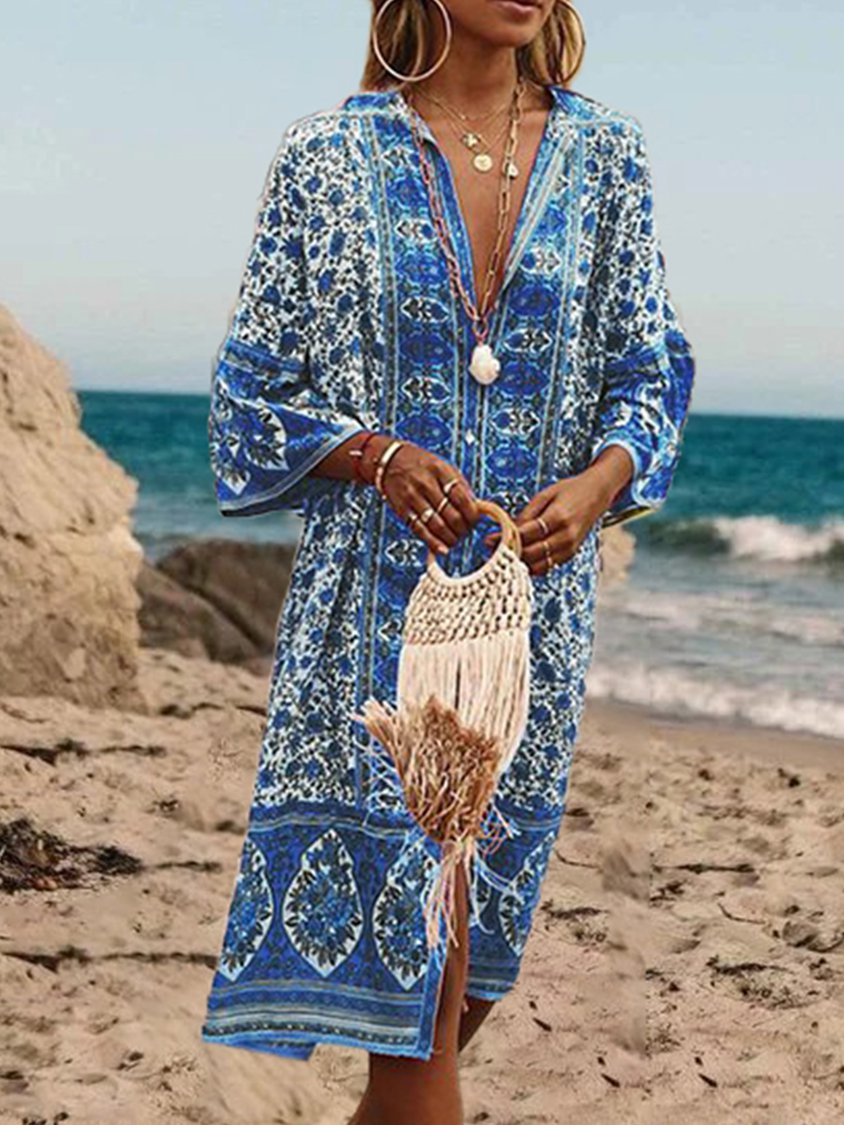 Robe longue d'été sexy à imprimé floral de style bohème pour femmes AT10092