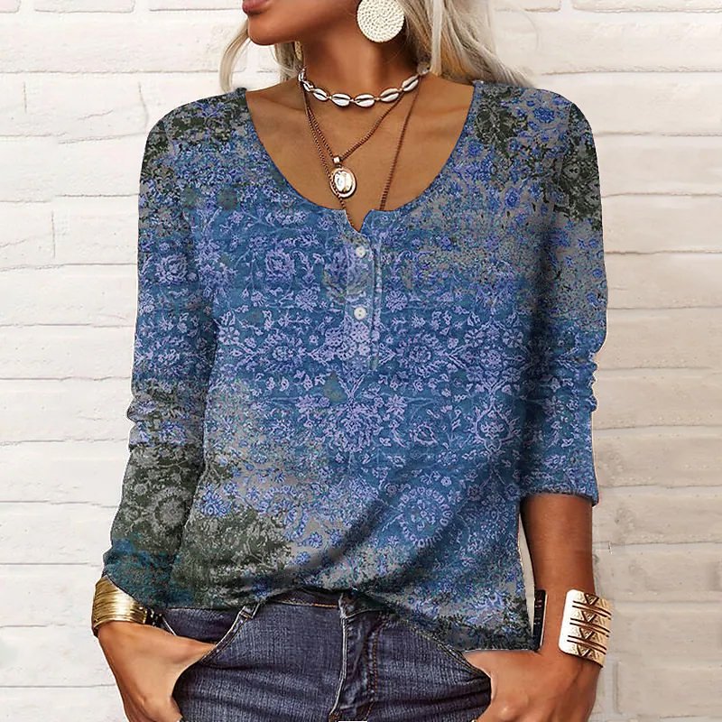 T-shirt ample à motif ethnique en mélange de coton pour femme AT10017