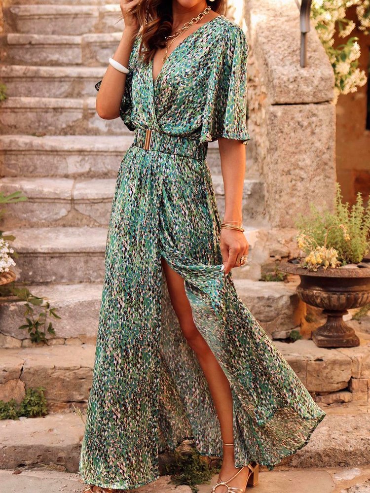 Vacation Disty Floral Short Sleeve Dress QU65