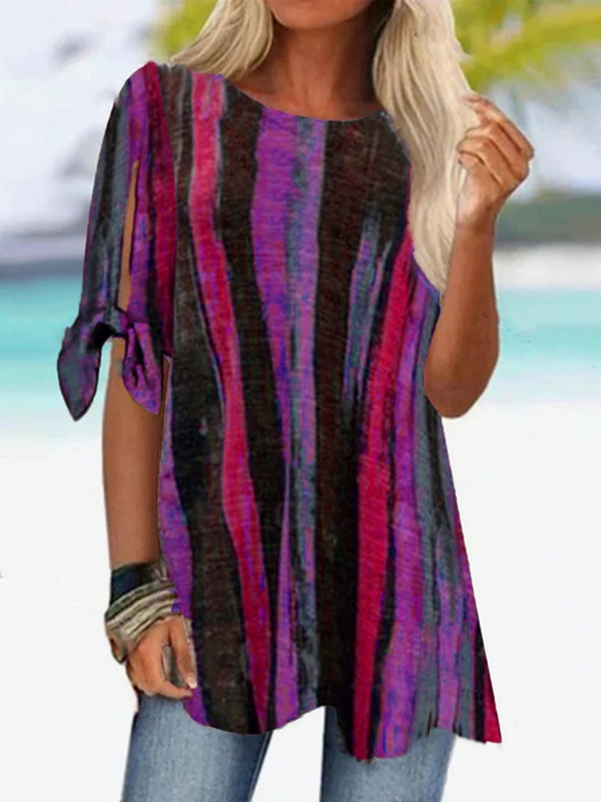 Lässiges, lockeres T-Shirt mit Rundhalsausschnitt und Farbblock für Damen ap13