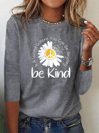 Damen Casual Herbst Daisy Täglich Locker Langarm Rundhals Normal H-Linie T-Shirt AH552