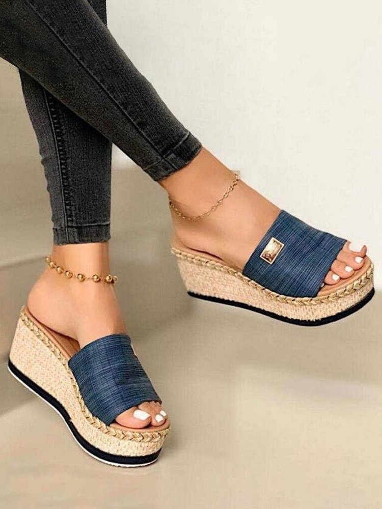 Resort Hemp Rope Sole Wedge Sandals QI115