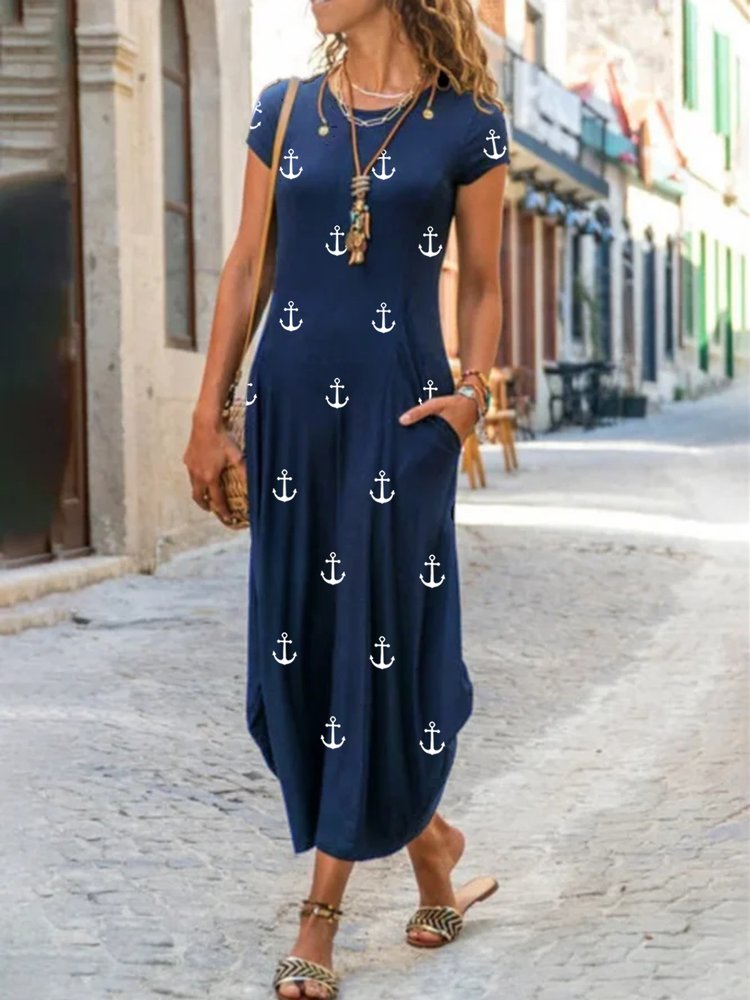 Casual Short Sleeve Round Neck Printed Dress WE107