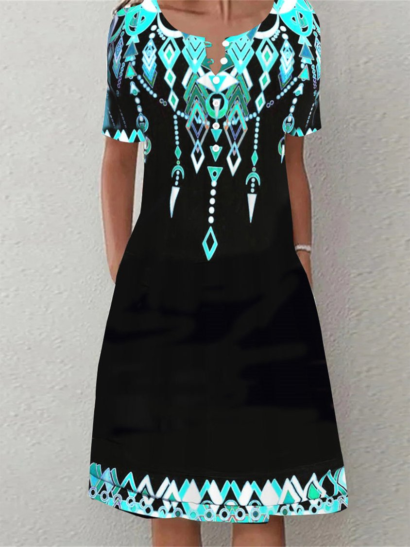 Robe boutonnée ethnique crantée RR56