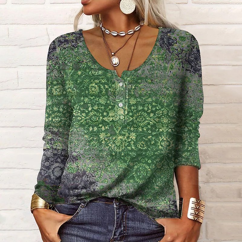 T-shirt ample à motif ethnique en mélange de coton pour femme AT10017