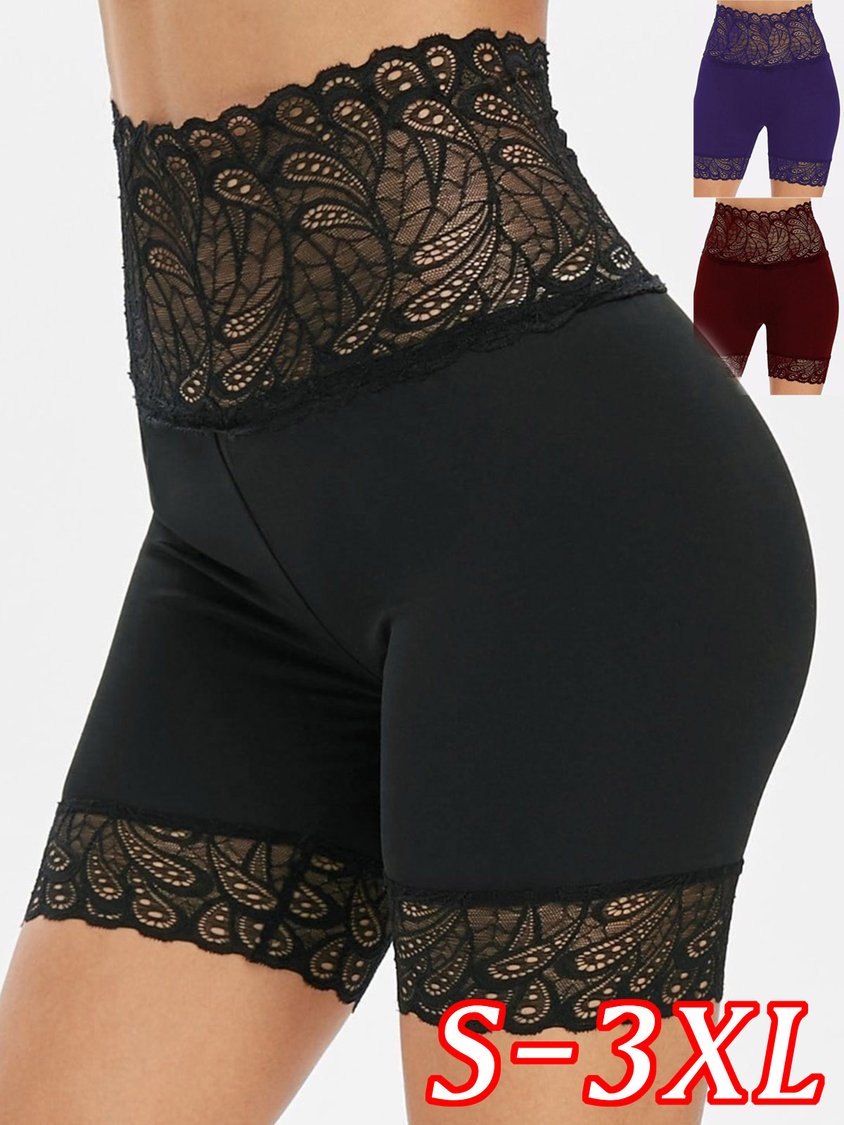 Lace High Waist Hip Lift Slim Solid Color Breathable Leggings QAR31