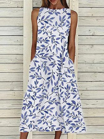 Casual Loose Crew Neck Sleeveless Dress QAH48