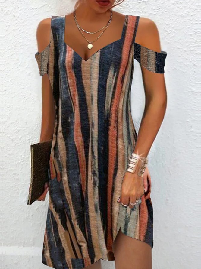Color Block Knitted V Neck Casual Summer Dress WT103