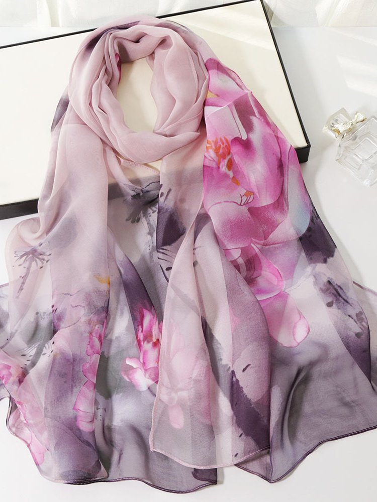 Silk Floral Long Scarf Boh Beach Vacation Accessories QAR5