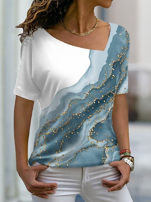 Gradient Pattern Casual Loose T-Shirt WG70