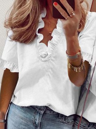Casual V Neck Short Sleeve Top CZ28