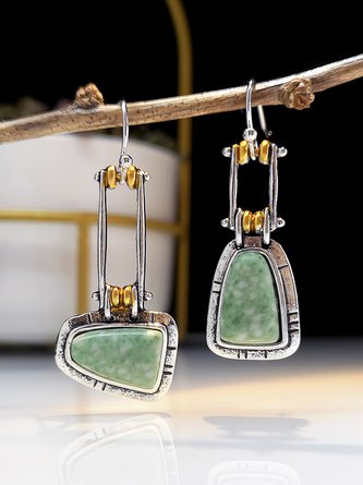 Vintage Green Gemstone Geometric Earrings AH223