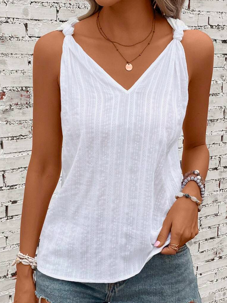 Casual Geometric Spaghetti Solid Knot Shoulder Tank Top WS66