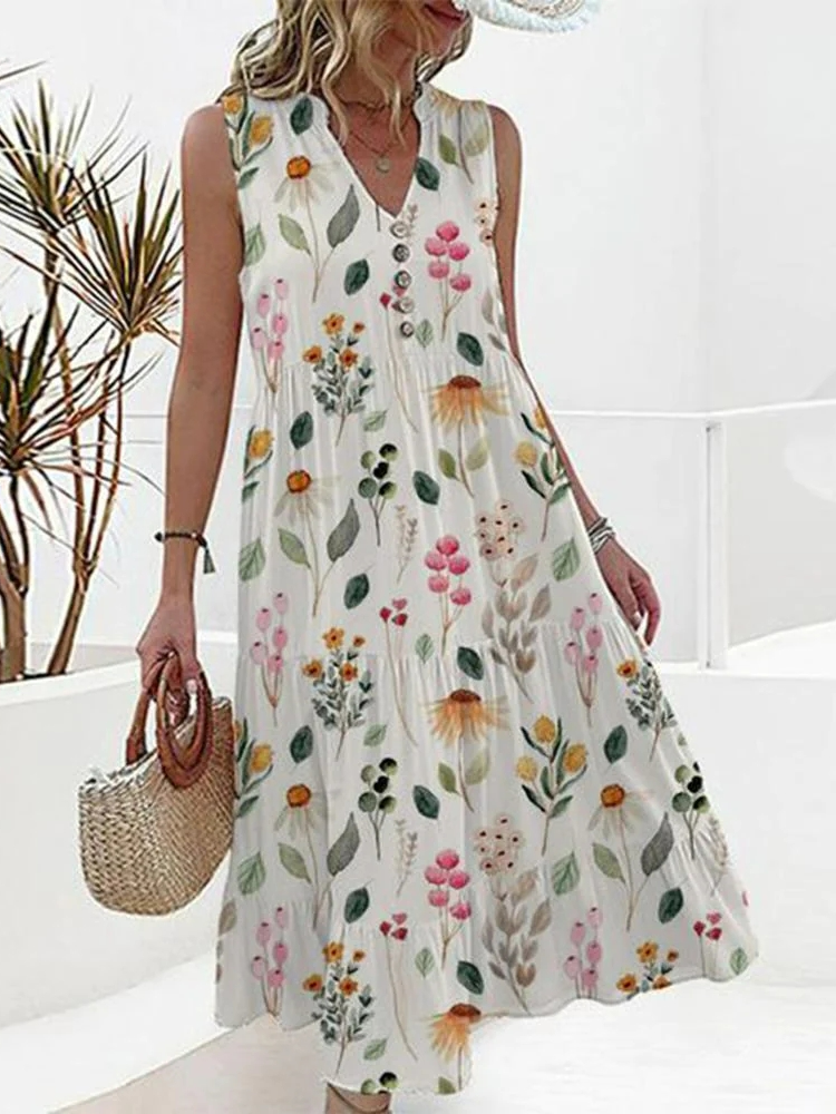 Casual Cotton V Neck Floral Dress WC96