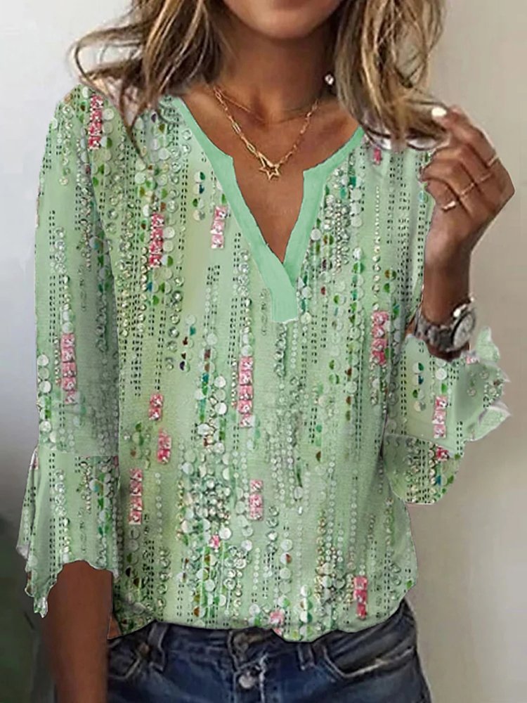 Casual Geometric V Neck T-Shirt WS71