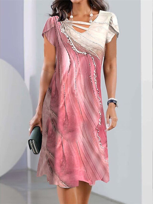 V Neck Casual Gradient Pattern Dress QM82