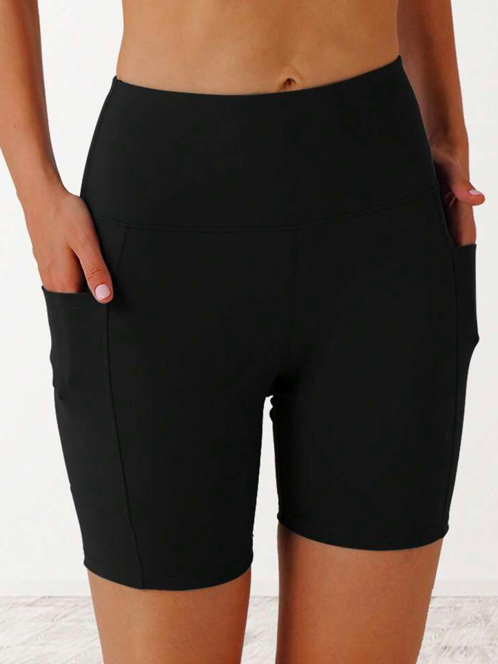 Casual Tight Wide Waistband Phone Pocket Side Biker Shorts WX79