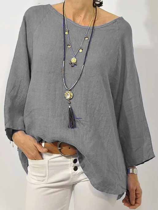 Women Solid Long Sleeve Linen Daily Casual Top CZ32