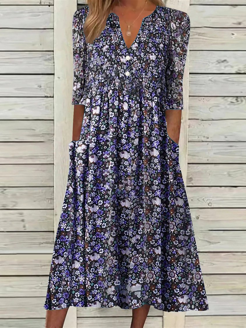 Casual Short Sleeve St Patricks Day Woven V Neck Floral Midi Dress NNq20