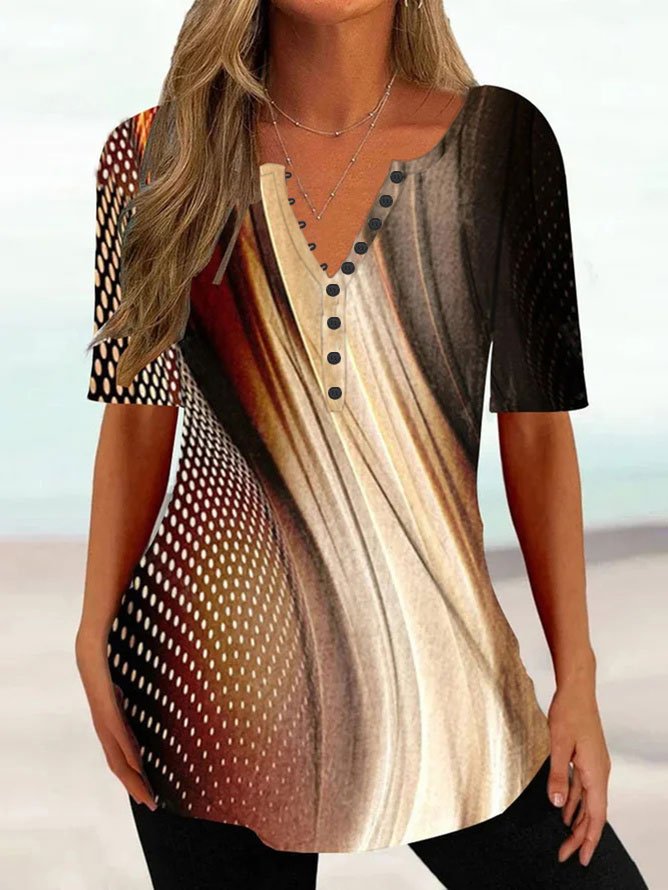 Gradient Pattern Casual V Neck Shirt WG91