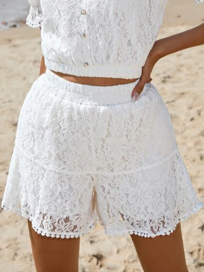 Short ample décontracté uni en dentelle AA35