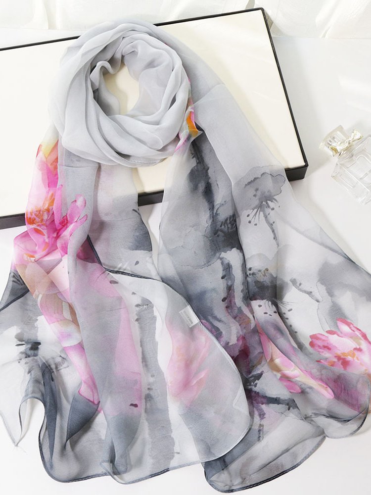 Silk Floral Long Scarf Boh Beach Vacation Accessories QAR5