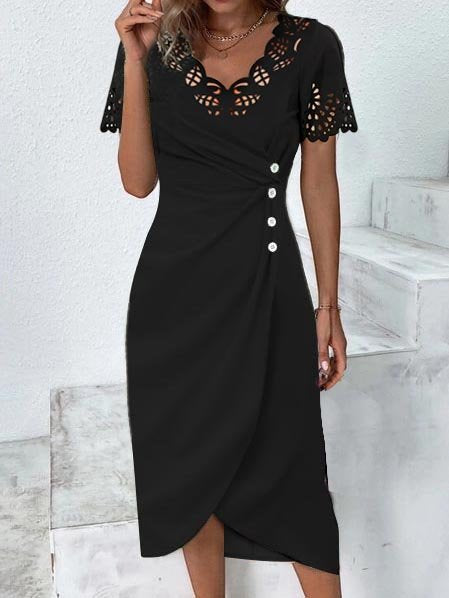 Plain Laser Cut High Elasticity Little Black Dress QPQ94