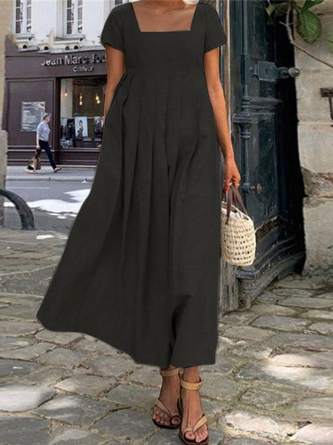 Loose Cotton And Linen Casual Plain Dress QPQ92