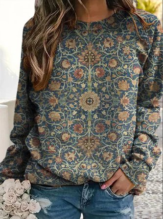 Casual Long Sleeve Crew Neck Ethnic Loose Sweatshirt AH509