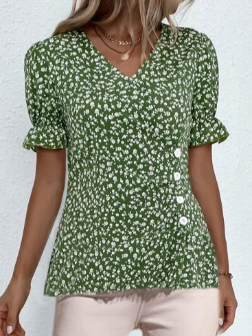 Chemise ample à fleurs et col en V pour les vacances mm270