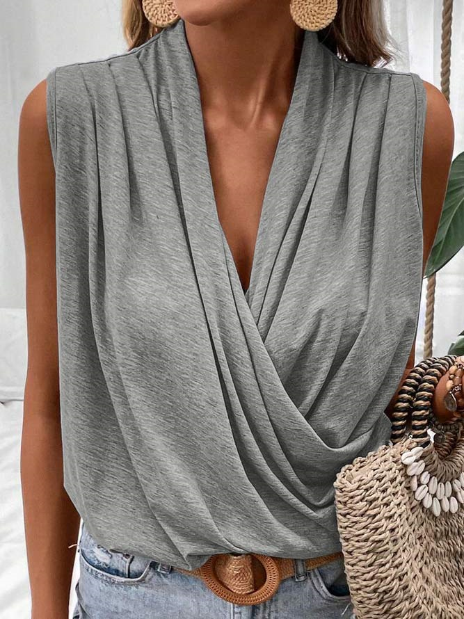 Plain V Neck Loose Casual Tank Top WU104