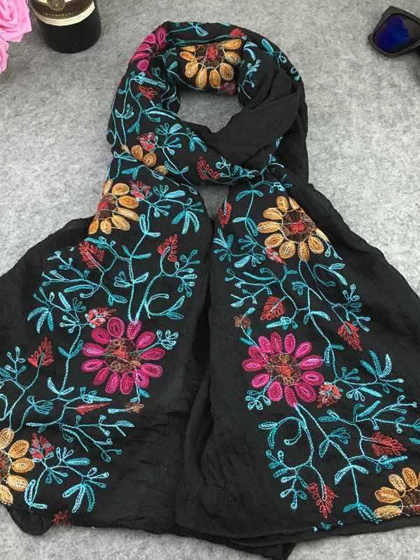 Ethnic Vintage Floral Pattern Linen Scarf Neck Bohemian Casual Accessories QAR8