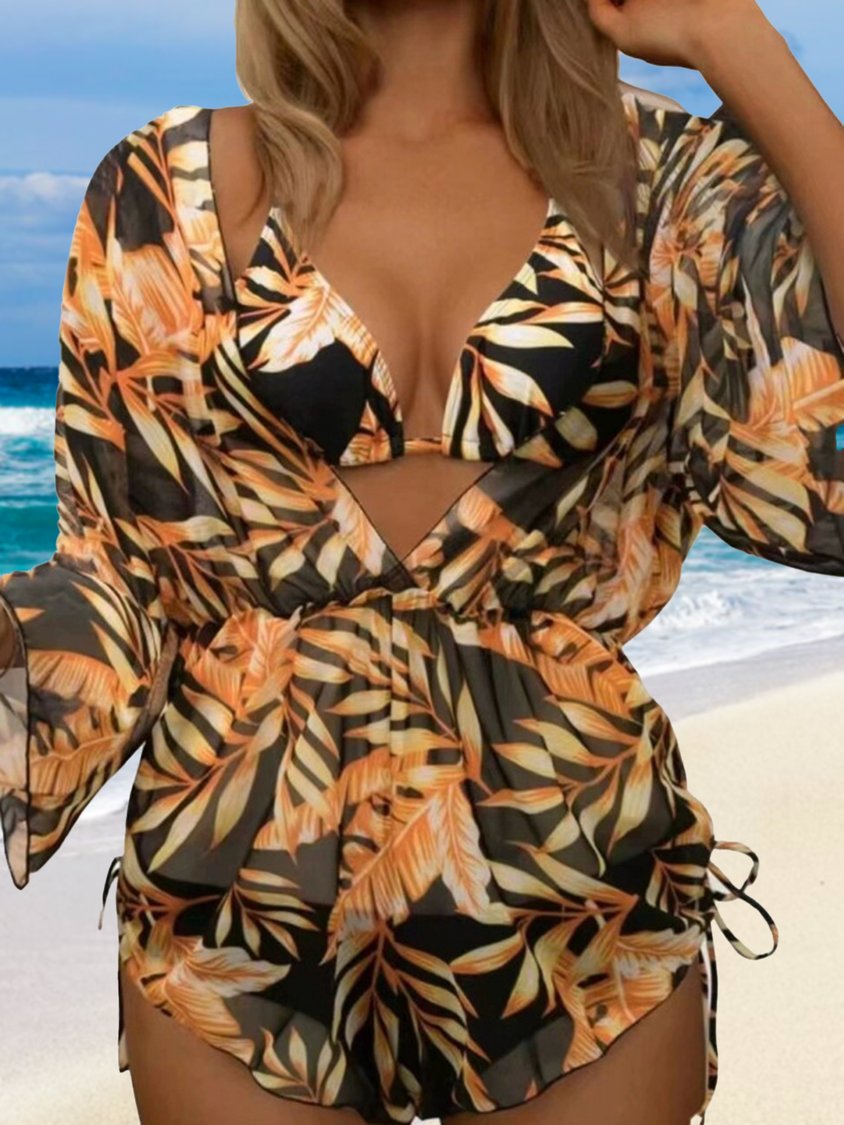 Urlaub V-Ausschnitt Pflanzen Bikini QAJ28