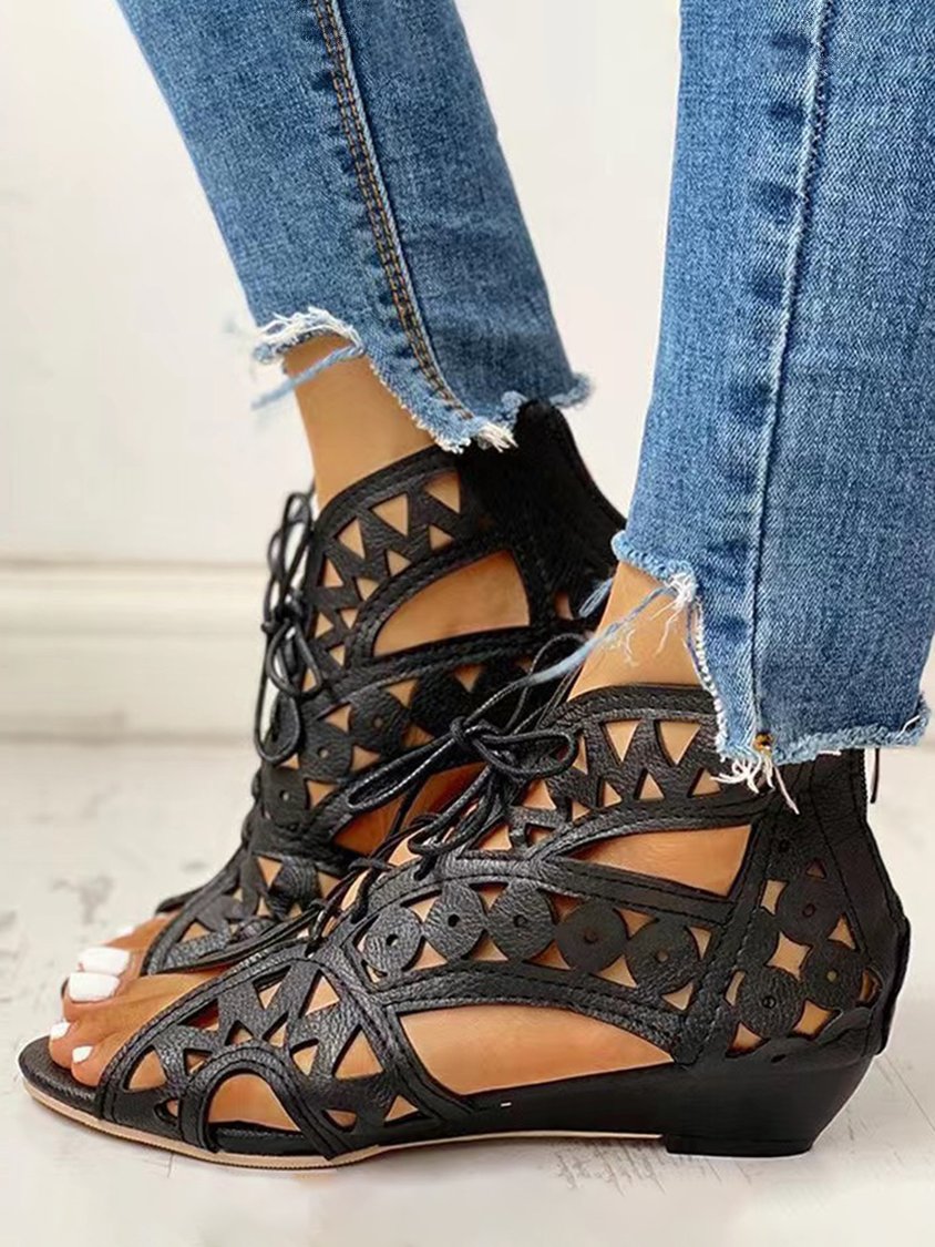 Resort Cutout Lace-Up Sandal Boots AH802