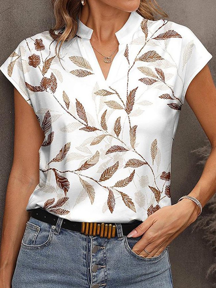 Loose Leaf V Neck Casual Shirt mm252