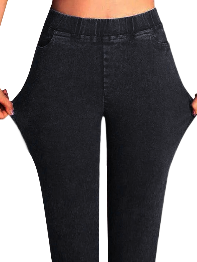 Women Casual Plain Autumn High Elasticity Tight Mid Waist Ankle Pants Denim H-Line Jeans BB94