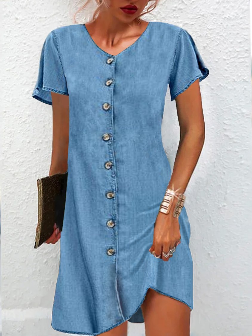 Casual Denim Loose Buckle Dress EE32