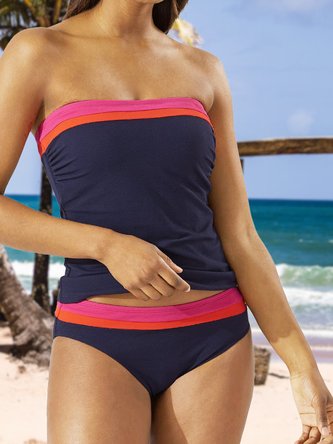 Tankini sport sans bretelles à blocs de couleurs QAP39