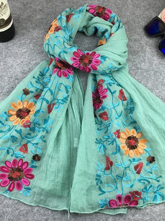 Ethnic Vintage Floral Pattern Linen Scarf Neck Bohemian Casual Accessories QAR8