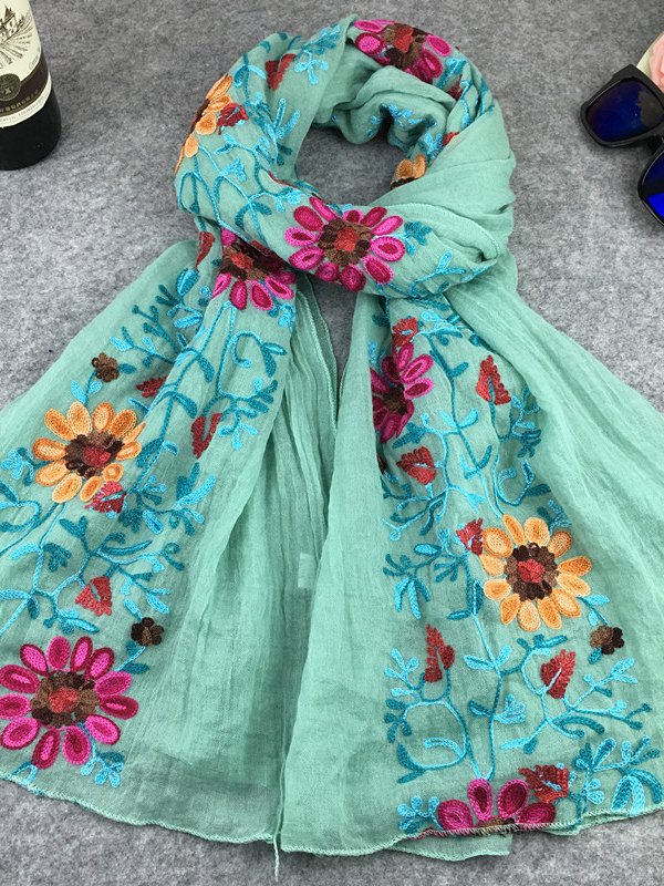 Ethnic Vintage Floral Pattern Linen Scarf Neck Bohemian Casual Accessories QAR8