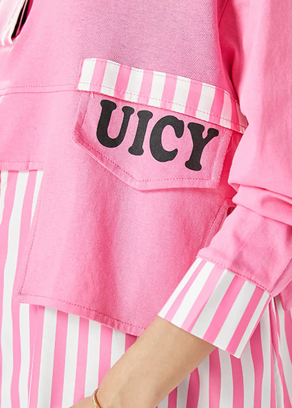 Art Pink Oversized Patchwork Striped Cotton Sweatshirts Top Fall Ada Fashion