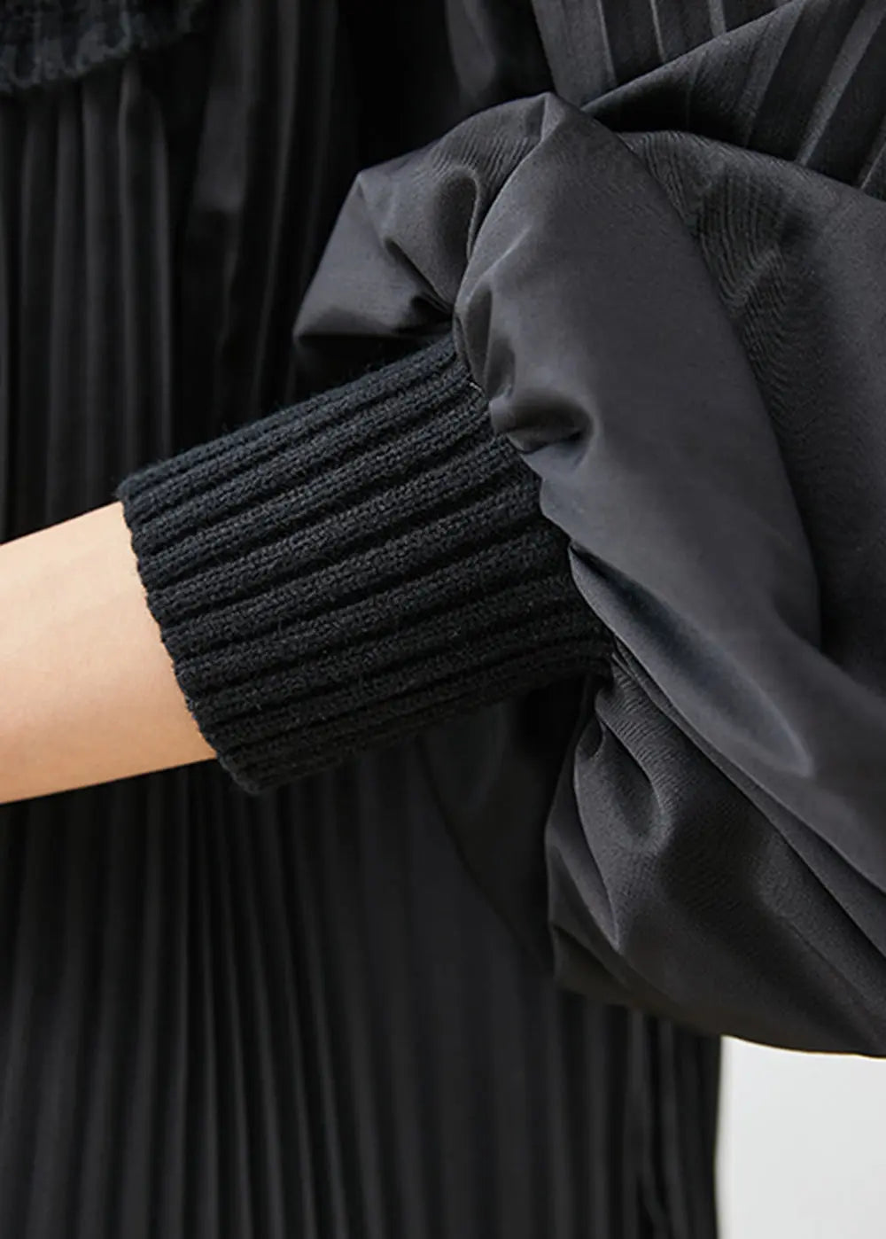 Beautiful Black Oversized Patchwork Wrinkled Tops Lantern Sleeve Ada Fashion