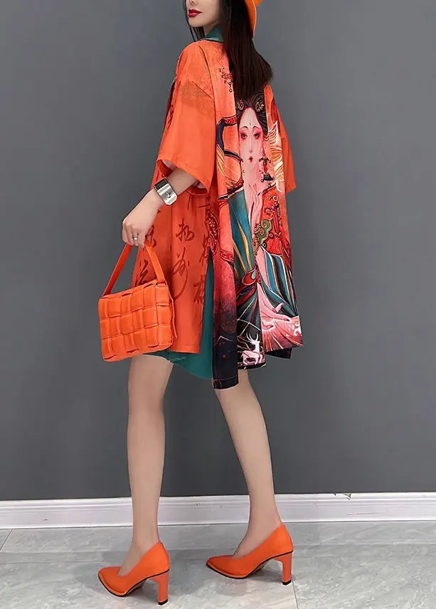 Boutique Orange Peter Pan Collar Print Chiffon 2 Piece Outfit Fall Ada Fashion