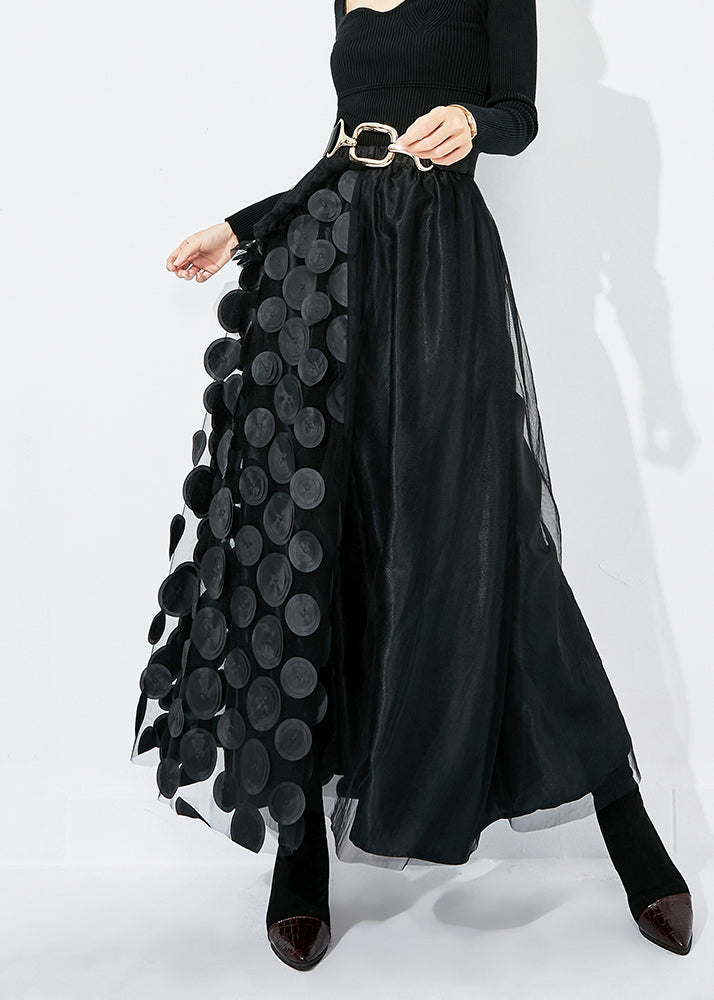 Chic Black-Green Dot Ruffled Patchwork Dot Tulle A Line Skirts Summer LY0878