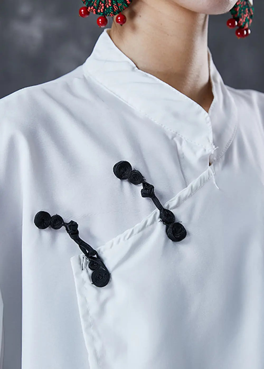 Chinese Style White Oversized Cotton Shirt Top Short Sleeve Ada Fashion