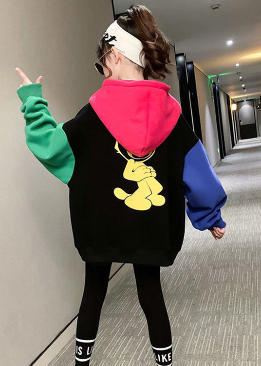Cute Colorblock Hooded Print Patchwork Cotton Girls Sweatshirt Winter Ada Fashion