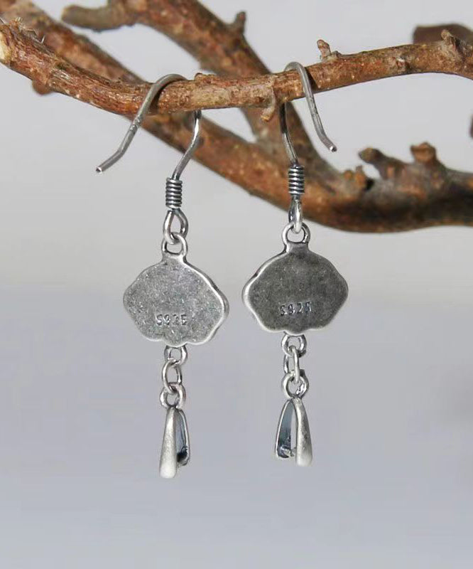 DIY Vintage Blue Floral Patchwork Silver Drop Earrings Ada Fashion