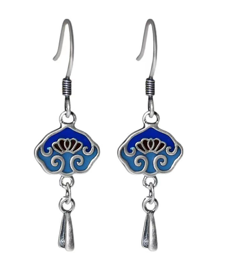 DIY Vintage Blue Floral Patchwork Silver Drop Earrings Ada Fashion