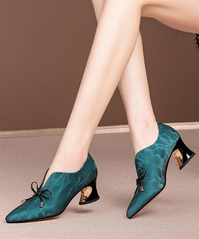 Splicing Pointed Toe Chunky Black Cowhide Leather
